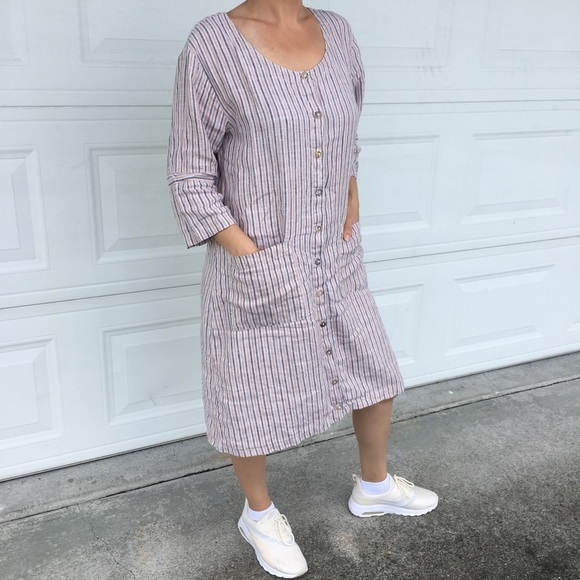 Striped Linen Dress Sz M - Picture 1 of 8